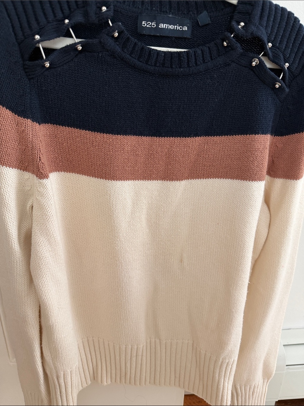 525 America Women's Colorblock Pearl-Trim Knit Sweater - Navy, Rust, Cream